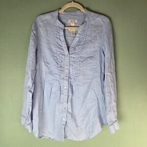 Malvin Hamburg-Germany Womens Light Blue Linen Pintuck Front Blouse Size Medium